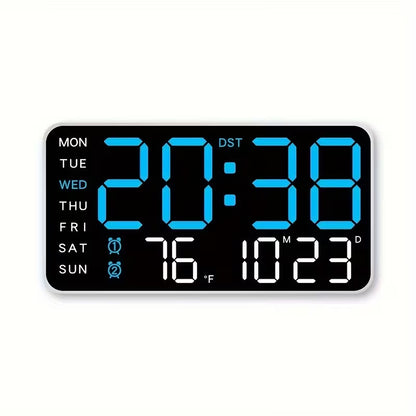 Clock Led 6659 Blue Digital, Dual Alarm, Calendar, Weekdays, Temperature, Voice Activated White Case KB261317/WBL