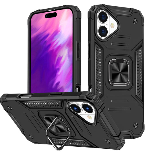 iPhone 16 Shockproof Heavy Duty Case Ring Holder Black IPH16P29BK