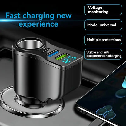 Cig Lighter 4 Port, 2 Usb A, 1 Usb C 1x Car Charger With Volt Meter RF1847120