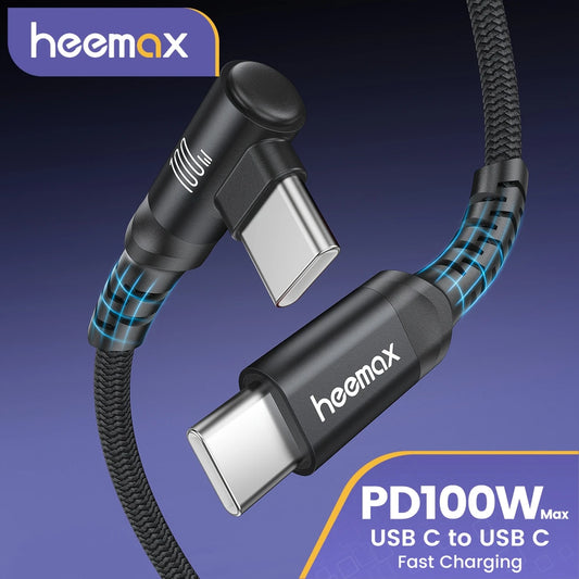 USB-C Right Angle To USB-C Braided Cable Pd100w Fast Charging Black 2m CU569942/B2M