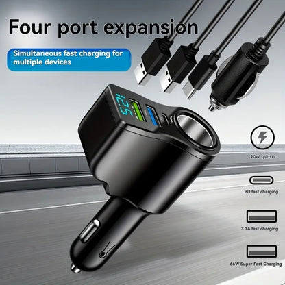 Cig Lighter 4 Port, 2 Usb A, 1 Usb C 1x Car Charger With Volt Meter RF1847120