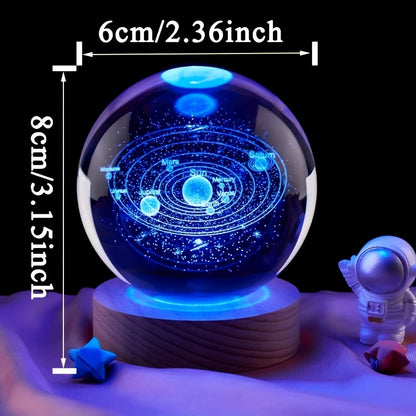 Crystal Ball 3D Laser Engraved LED Table Lamp Coloured Lights - Solar System QE846952