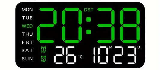 Clock LED 6659 Green Digital, Dual Alarm, Calendar, Weekdays, Temperature, Voc Black KB261317/BG