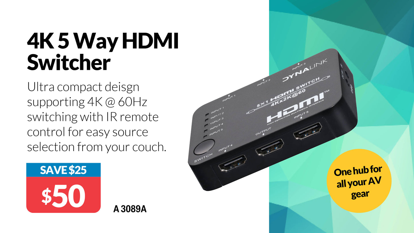 HDMI Switcher 18Gbps 5 Way A3089A