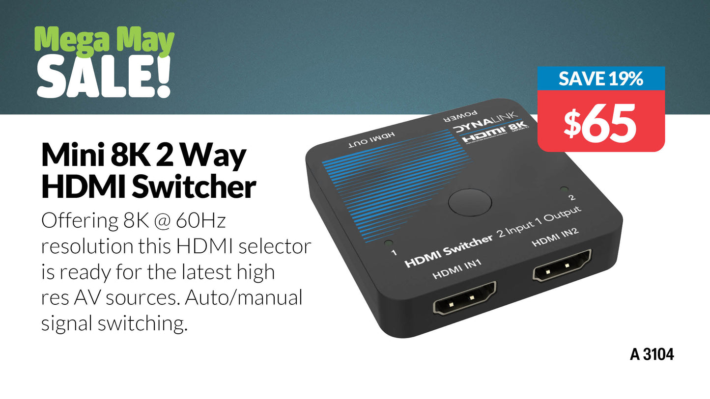 HDMI Switcher 48Gbps 2 Way 8K 60Hz A3104