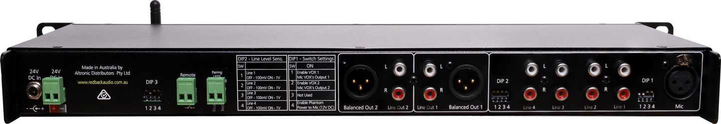 Redback 4 Input, 2 Output Pa Mixer With Bluetooth A4423