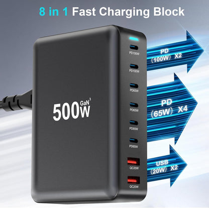 Mains Power 500w 8 Way Charging Station 6C/2A GAN Fast Charging A90WH