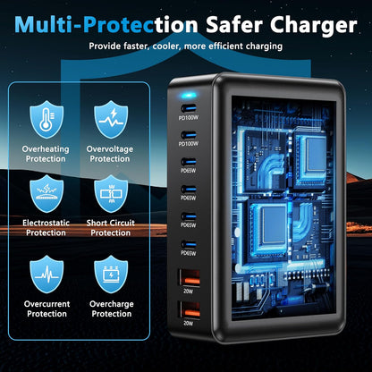 Mains Power 500w 8 Way Charging Station 6C/2A GAN Fast Charging A90WH