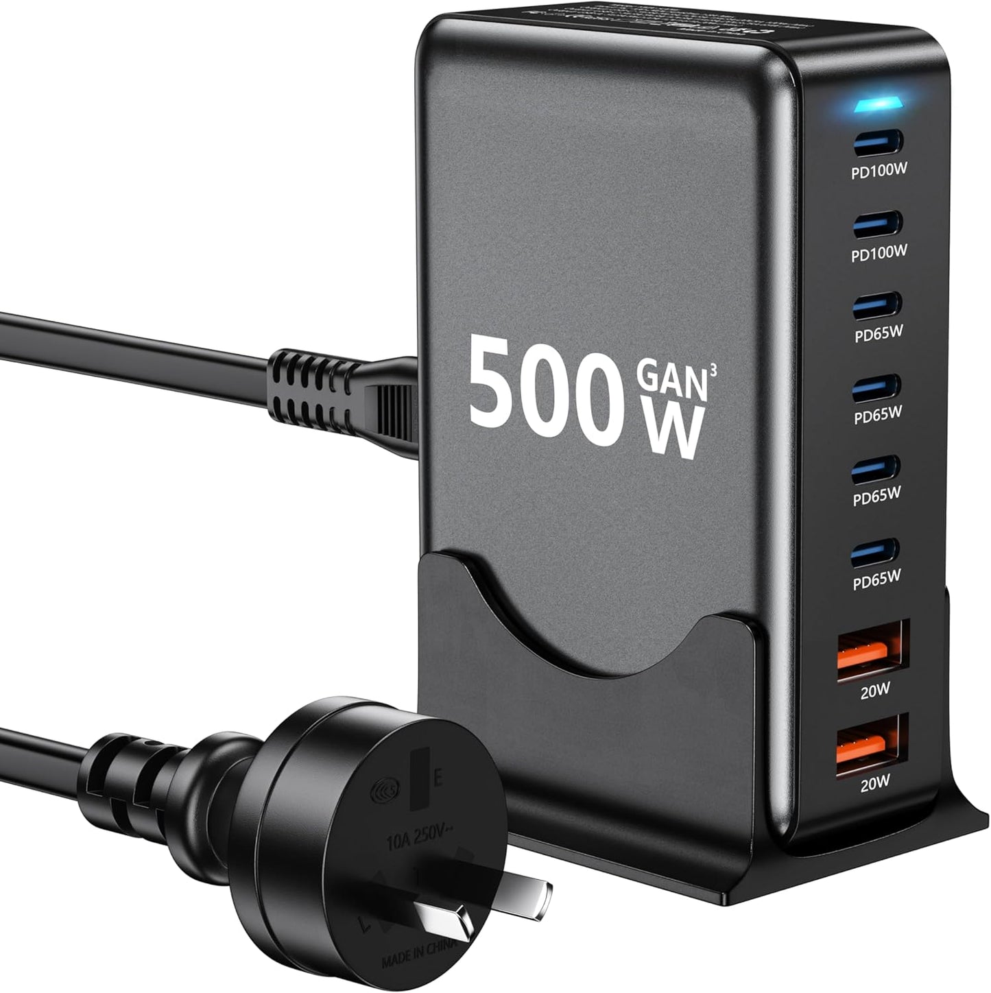 Mains Power 500w 8 Way Charging Station 6C/2A GAN Fast Charging A90WH