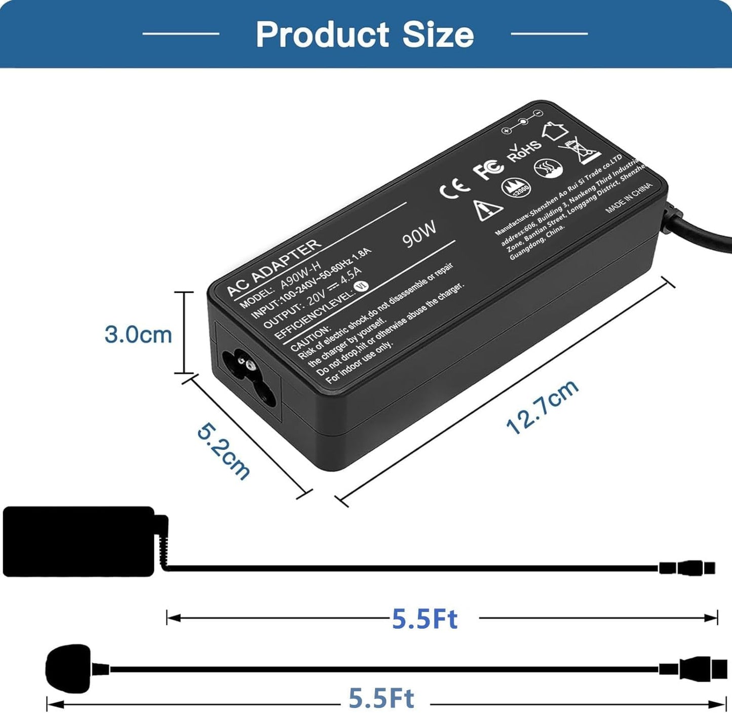 Mains Laptop Power Supply 90W 4.65A 16 Tips A90W