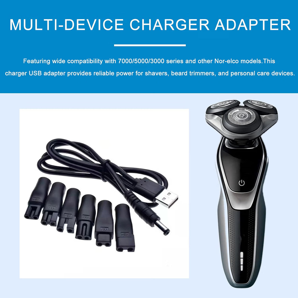 Electric Razor / Shaver 5v 8pk Adapt & USB Charging Cable AB0GGXYT7XQ