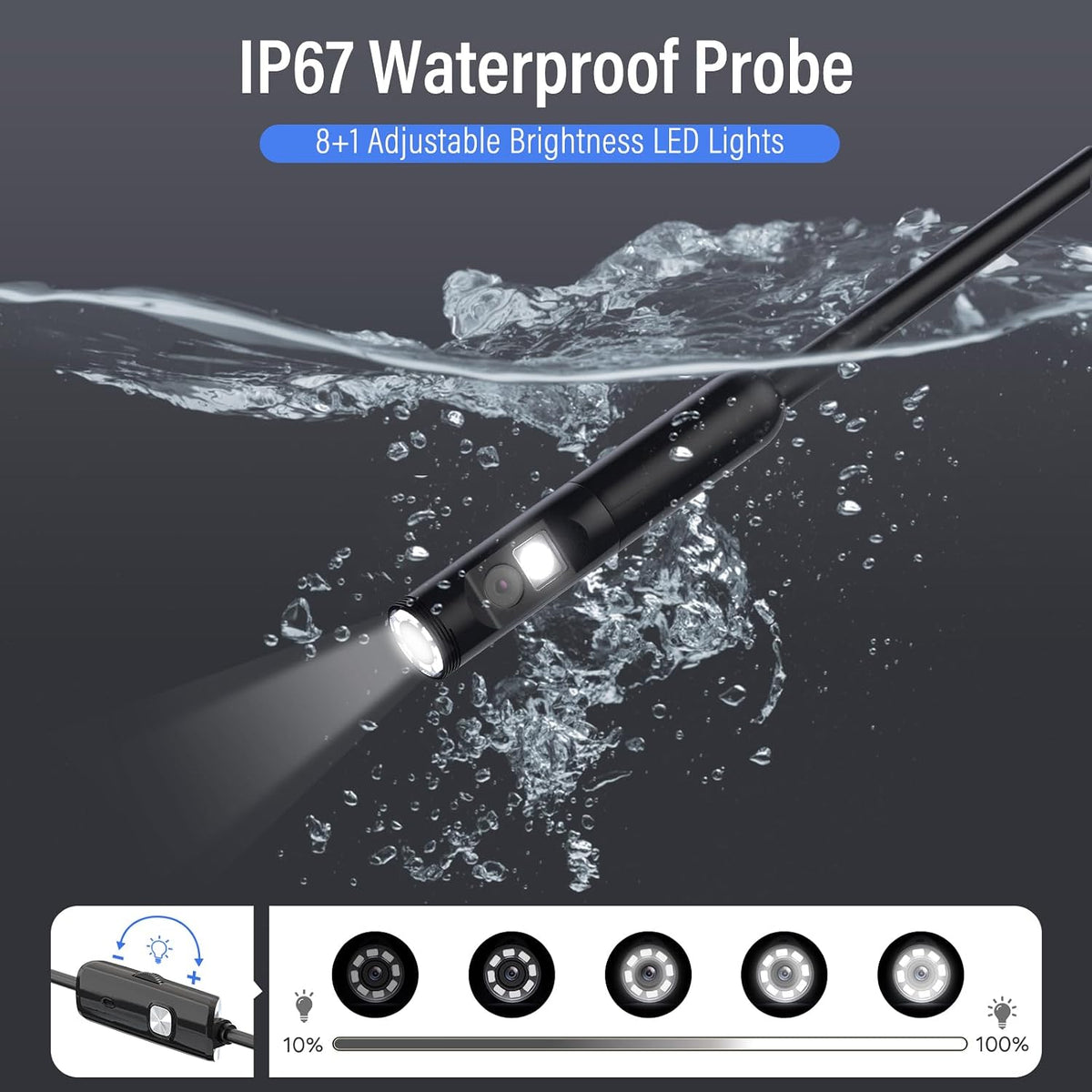 Inspection Camera USB Dual Lens 3Mp Ip67 9 Adj LED, Ios/android 3.5/5m Cable AGH035