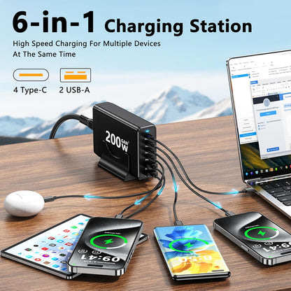 Mains Power Charging Station 200w 6 Port Usb 4C/2A Gan Fast Charging ARSK90W