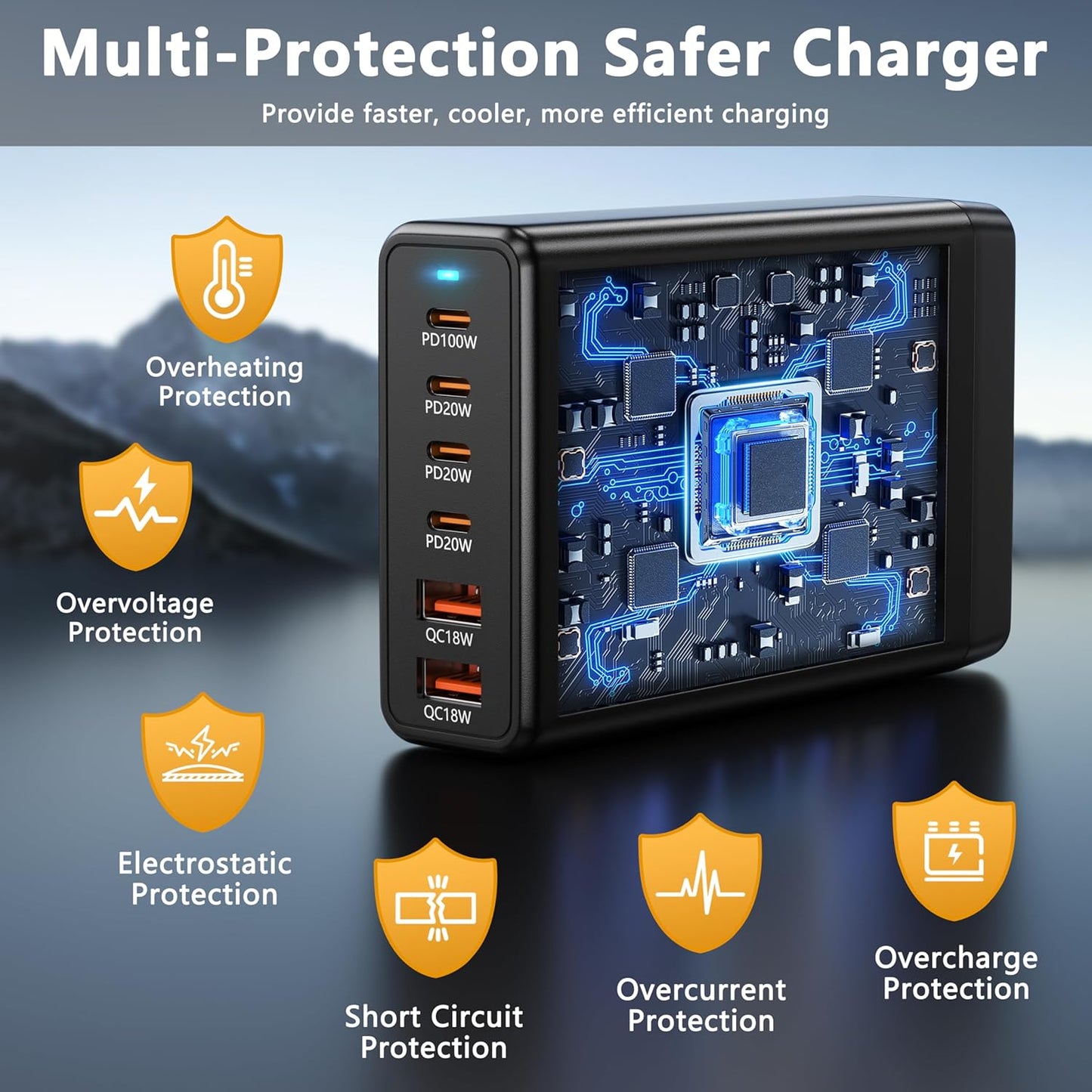 Mains Power Charging Station 200w 6 Port Usb 4C/2A Gan Fast Charging ARSK90W