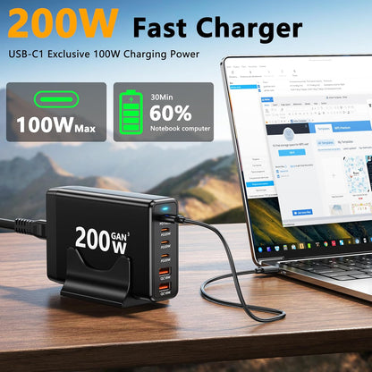 Mains Power Charging Station 200w 6 Port Usb 4C/2A Gan Fast Charging ARSK90W