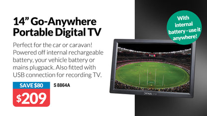 Dynalink 14" Portable Digital Television LED in-Built Lithium Battery S8864A