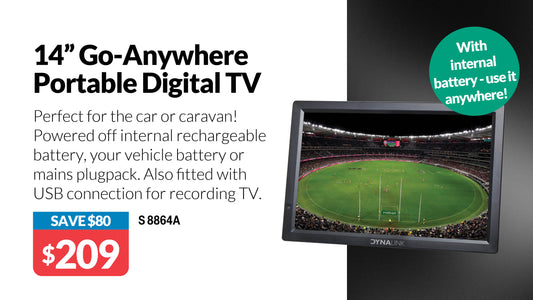 Dynalink 14" Portable Digital Television LED in-Built Lithium Battery S8864A