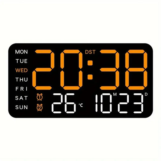 Clock Voice Activated Led Orange Digital With Dual Alarm, Calendar, Weekdays, Temperature Display LW353897/WO