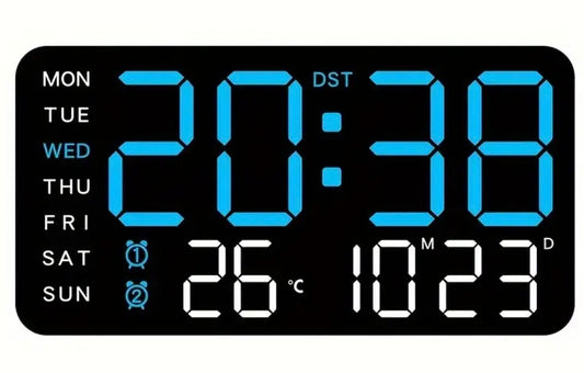 Clock Voice Activated Led Blue Digital With Dual Alarm, Calendar, Weekdays, Temperature Display LW353897/WBL