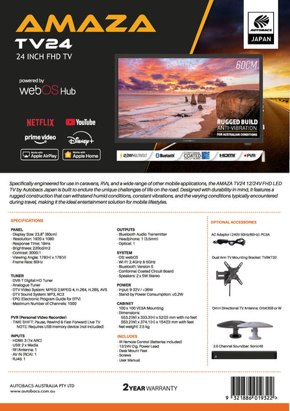 Autobacs 24in Smart Tv 12/24v Bluetooth Coated Circuit Board AMAZATV24