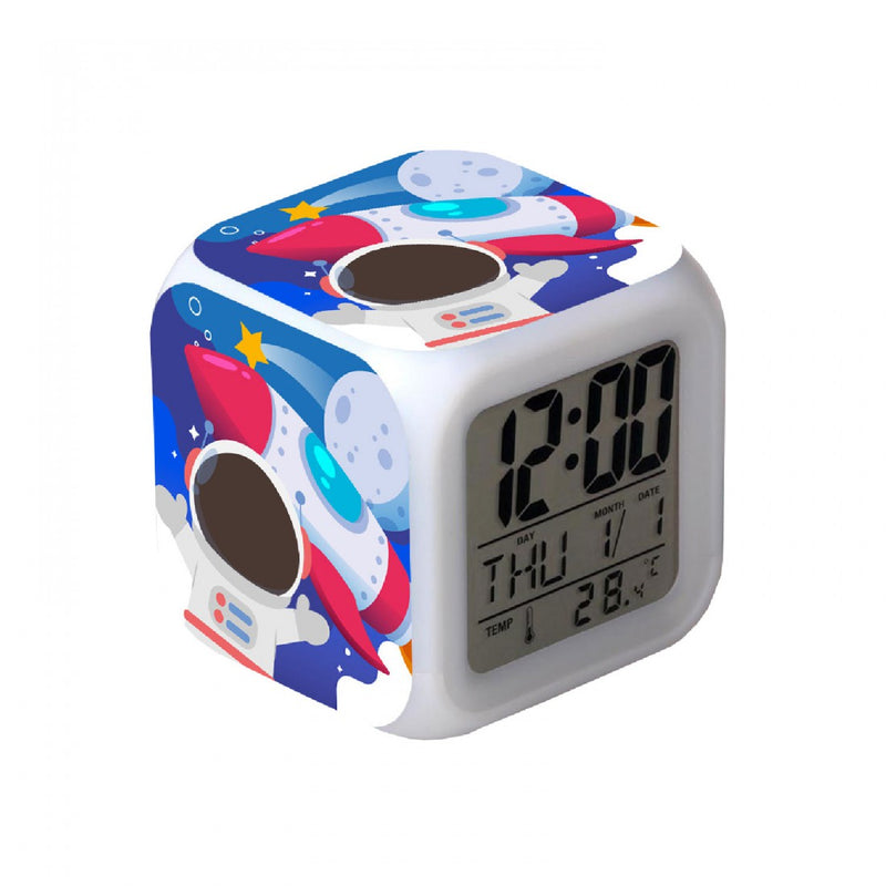 LASER Kids Alarm Clock Astronaut Printed LED Glow Cube ALC-KLEDAS-BK