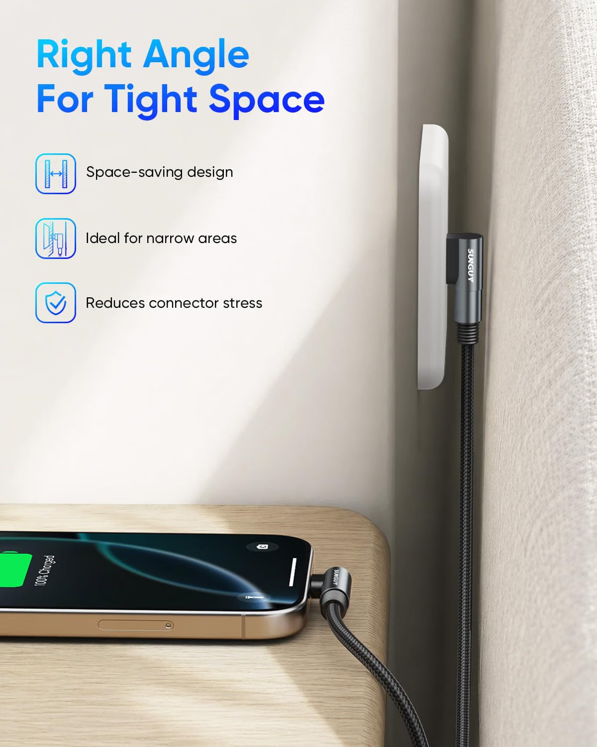 USB C Right Angle To USB A 90 Degree Charging Cable 50cm Black B047AC.5