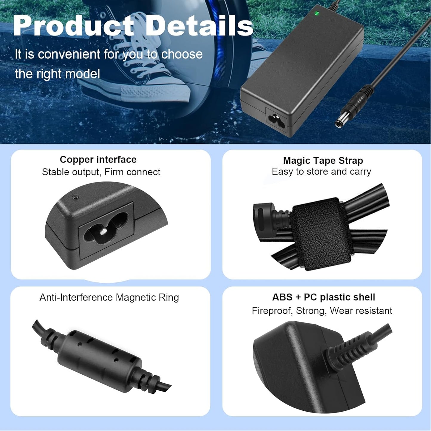 Mains Battery Charger E-Scooter 42V With 6 Adapter Cables B089KL9JT684W