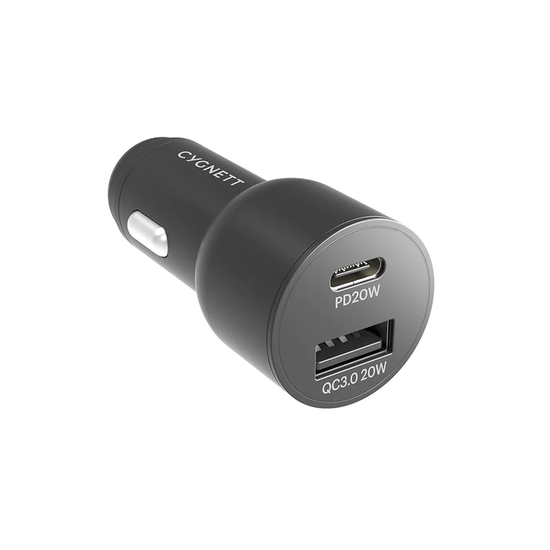 CYGNETT Carpower 20W Dual Port Car Charger with 20W USB-C PD + 20W QC 3.0 CY3637CYCCH