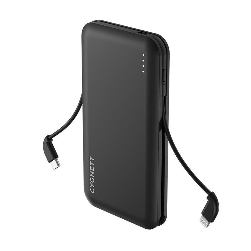 CYGNETT ChargeUp Pocket 10,000 mAh Power Bank with Integrated Charging Cables - Black CY4406PBCHE