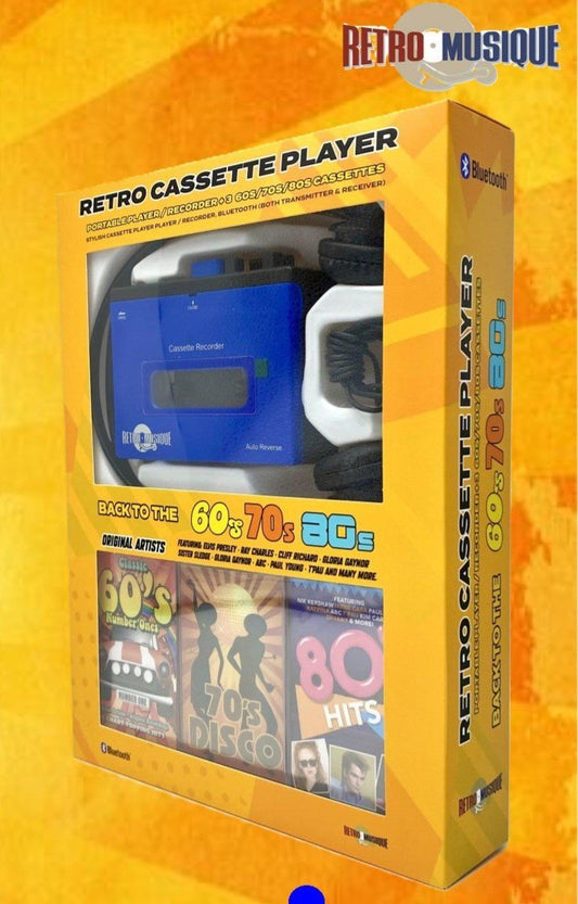 Retro Musique Cassette Player Headphones Inc 3 Cassettes Blue KXRM48B
