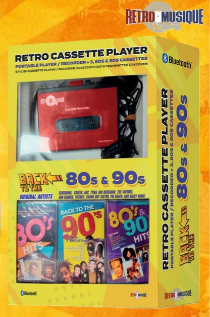 Retro Musique Cassette Player Headphones Inc 3 Cassettes Red KXRM48R