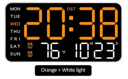 Clock Voice Activated Led Orange Digital With Dual Alarm, Calendar, Weekdays, Temperature Display LW353897/BO