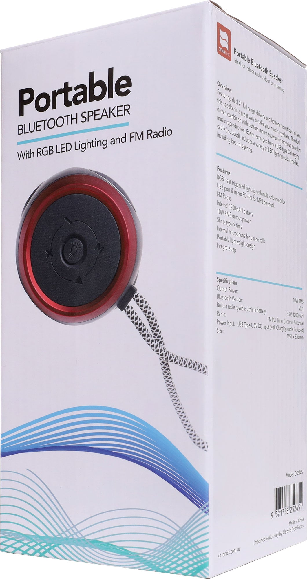 Speaker Bluetooth Portable 10W RGB LED D2045