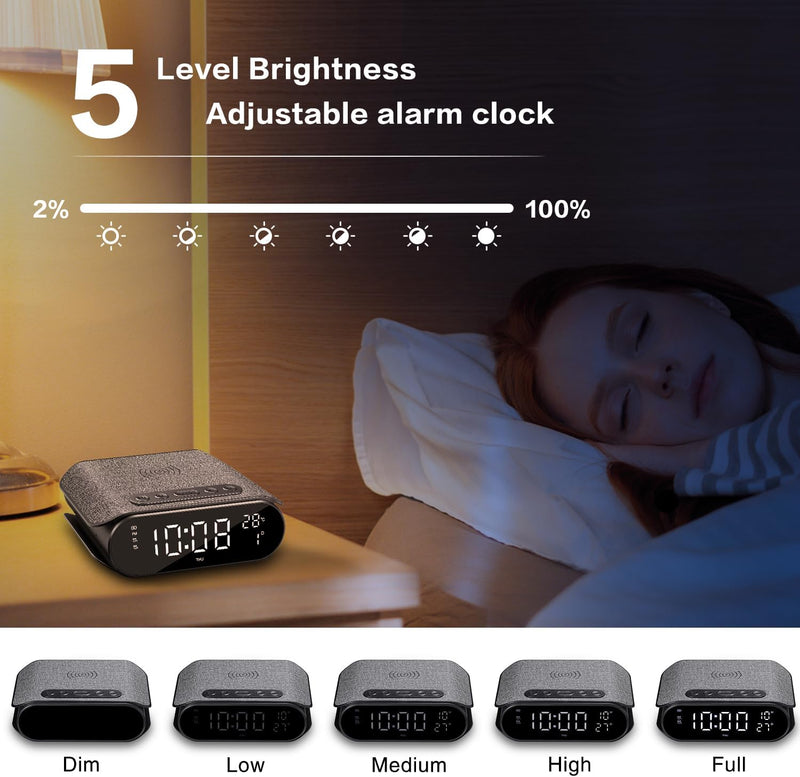 Radio Alarm Clock with Wireless QI Charger D2321