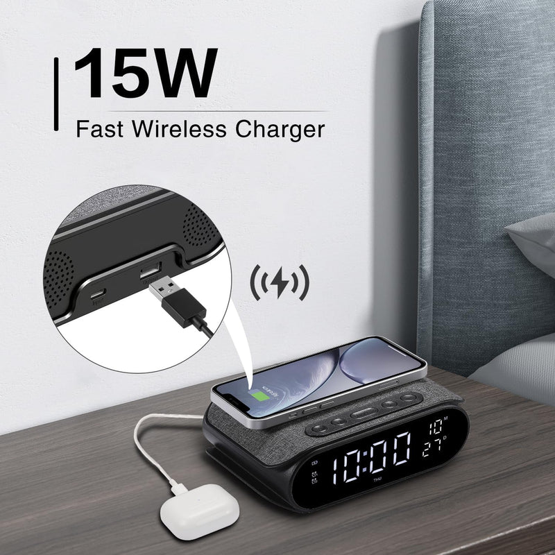 Radio Alarm Clock with Wireless QI Charger D2321