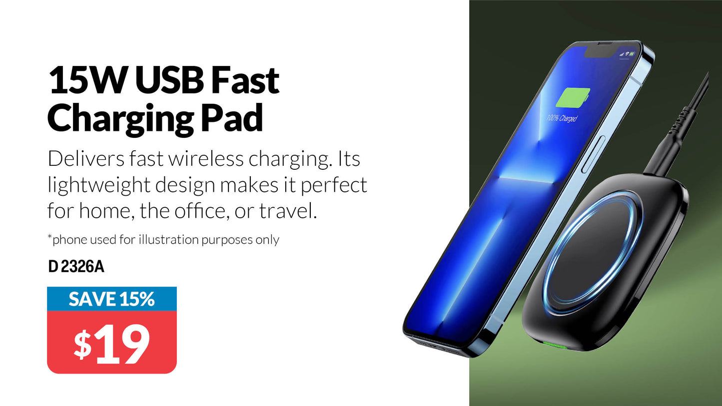QI Wireless 15W Fast Charger Pad D2326A