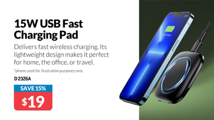QI Wireless 15W Fast Charger Pad D2326A