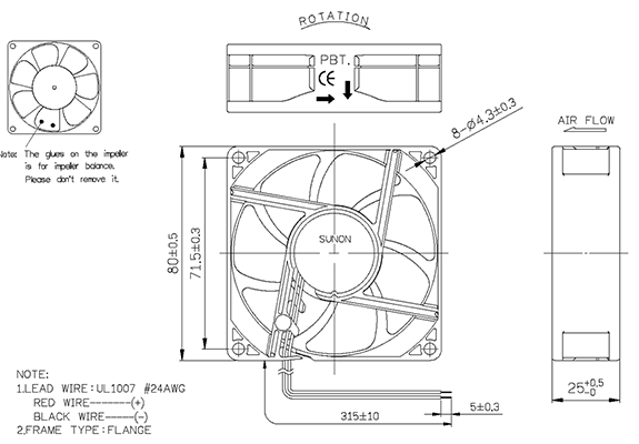 Cooling Fan Sleeve Bearing 80mm 12VDC F1050