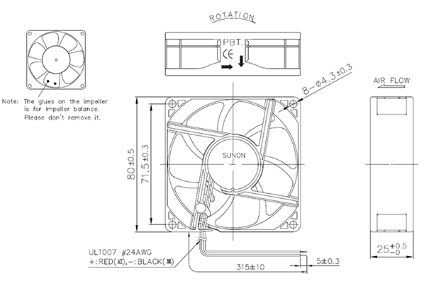 Cooling Fan Ball Bearing 80mm 240VAC F1121