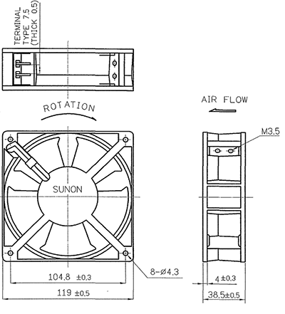 Cooling Fan Ball Bearing 120mm 240VAC F1130