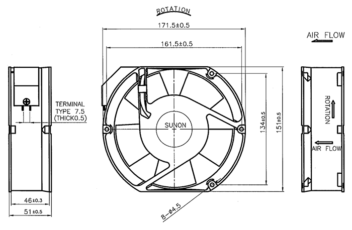 Cooling Fan 171mm 240VAC Ball Bearing F1170