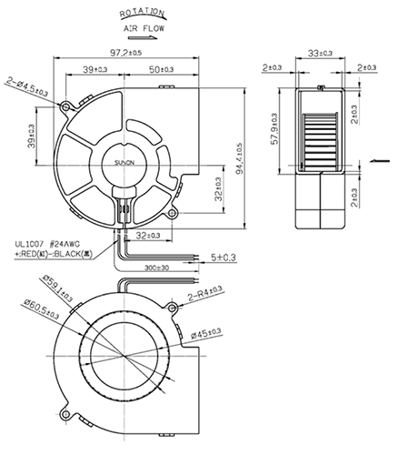 Cooling Fan 97mm 12VDC Ball Bearing Blower F1260