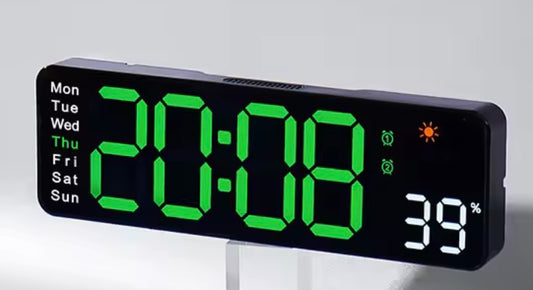 Clock with Remote Large Digital Multifunction Weather/Date/Timer/Alarm USB Powered Black/ Green FJ87618/BG