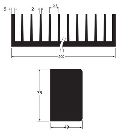 Diecast Heatsink 200 x 75 x 48mm H0536