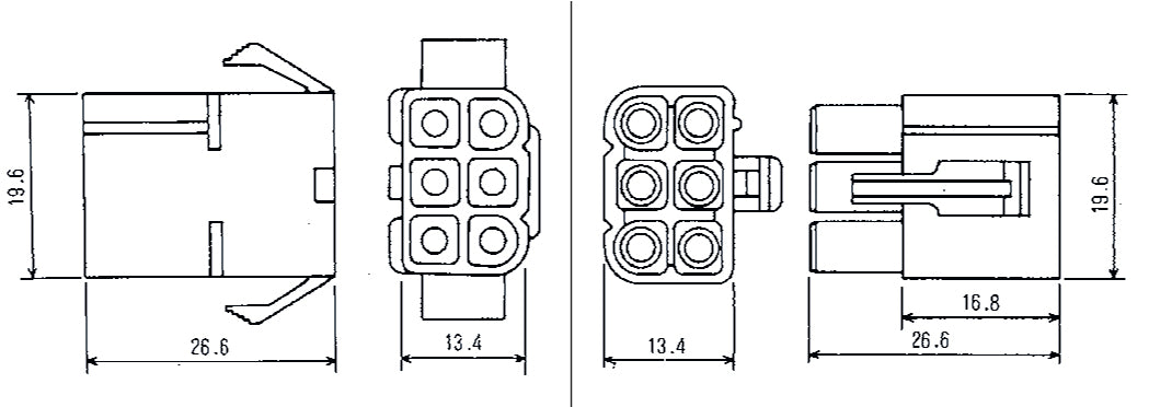 DC Power Connectors 6 Way 12A Male And Female Inline Connector H2322