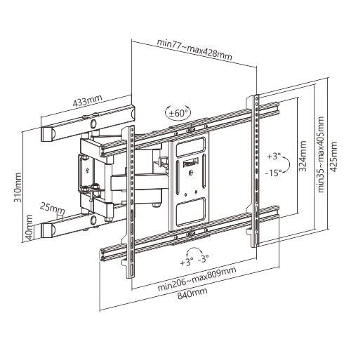 TV Wall Bracket Flat Screen 43"-90" Swivel H8126C