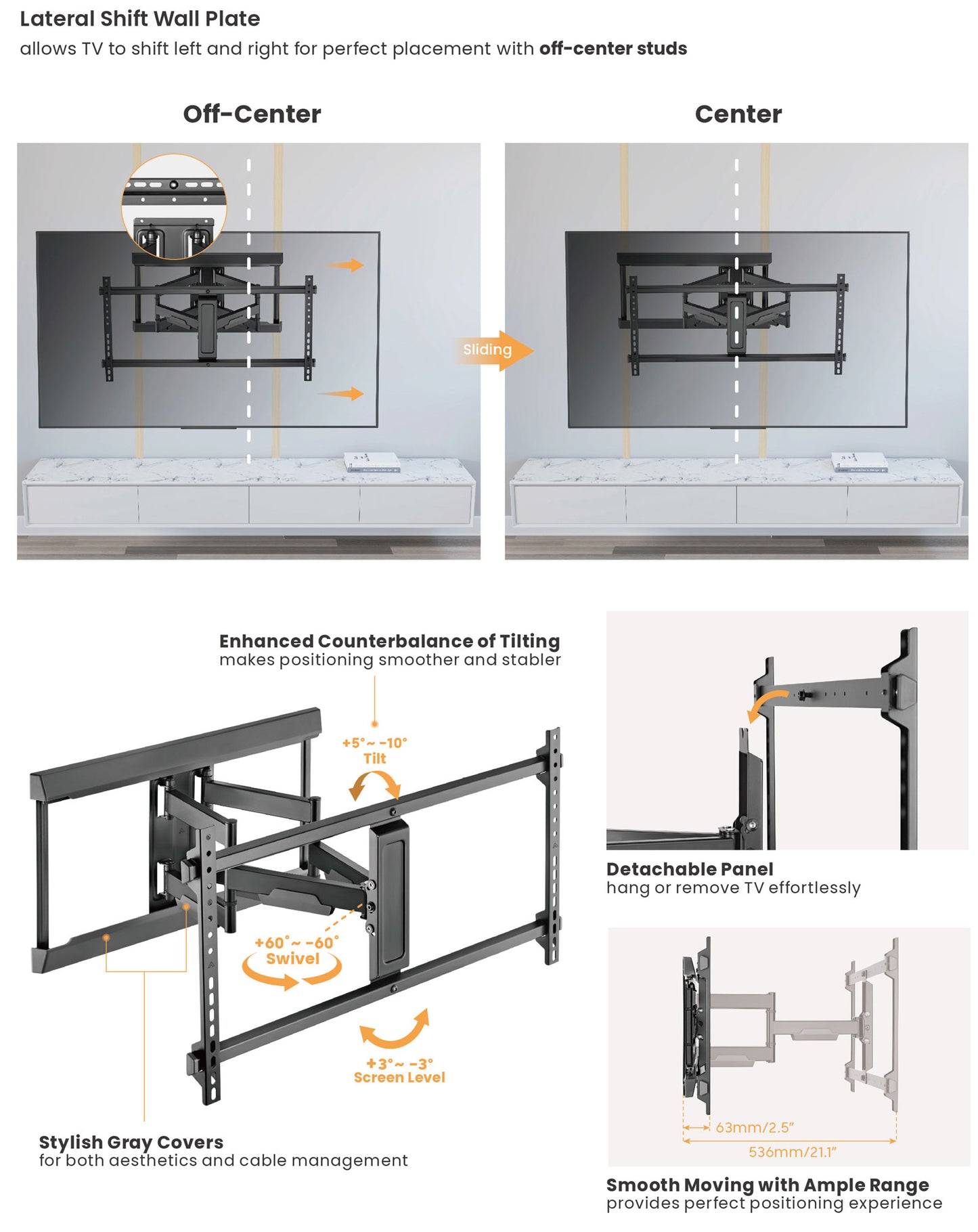 Tv Wall Bracket 43-90 Swivel Flat Screen H8126D