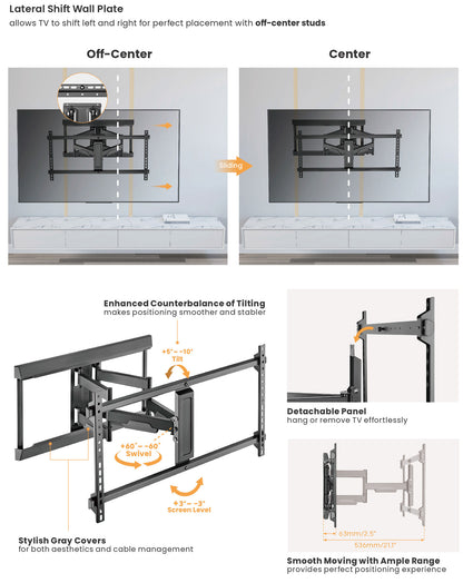 Tv Wall Bracket 43-90 Swivel Flat Screen H8126D
