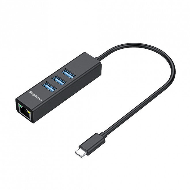 Simplecom CHN421 USB-C To 3x USB 3.0 Gigabit Ethernet Adaptor HXSI-CHN421-BLK