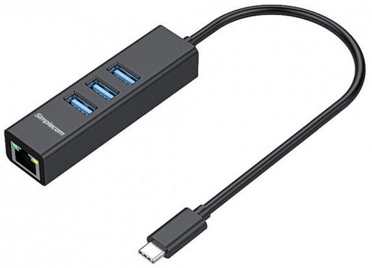 Simplecom CHN421 USB-C To 3x USB 3.0 Gigabit Ethernet Adaptor HXSI-CHN421-BLK